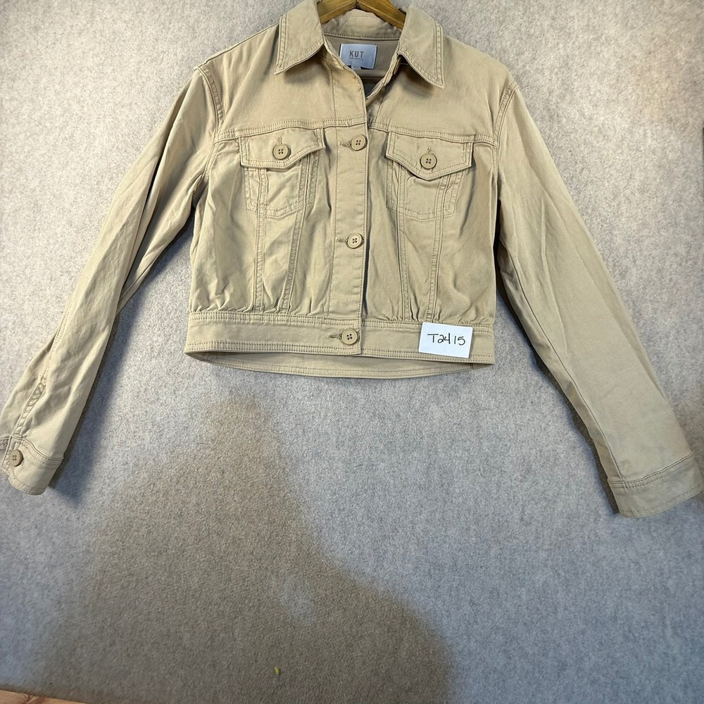 KUT from the Kloth Women Tan Khaki Cropped Trucker Jacket XS Utility Cargo